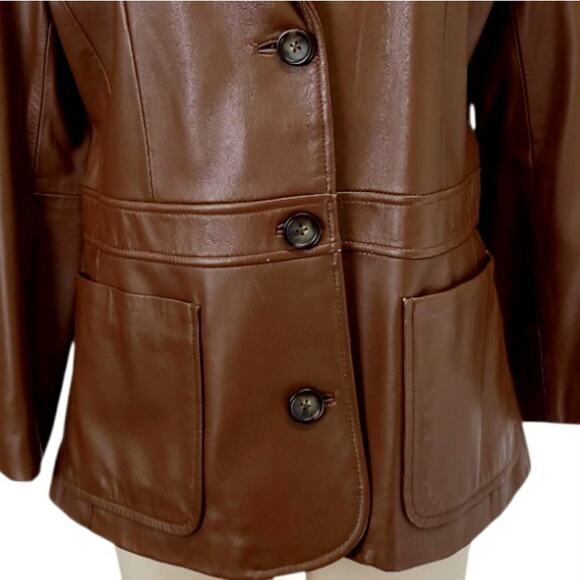 Valerie Stevens Lamb Leather Single Breasted Blazer M Brown Center Vent Tailored - Picture 4 of 10